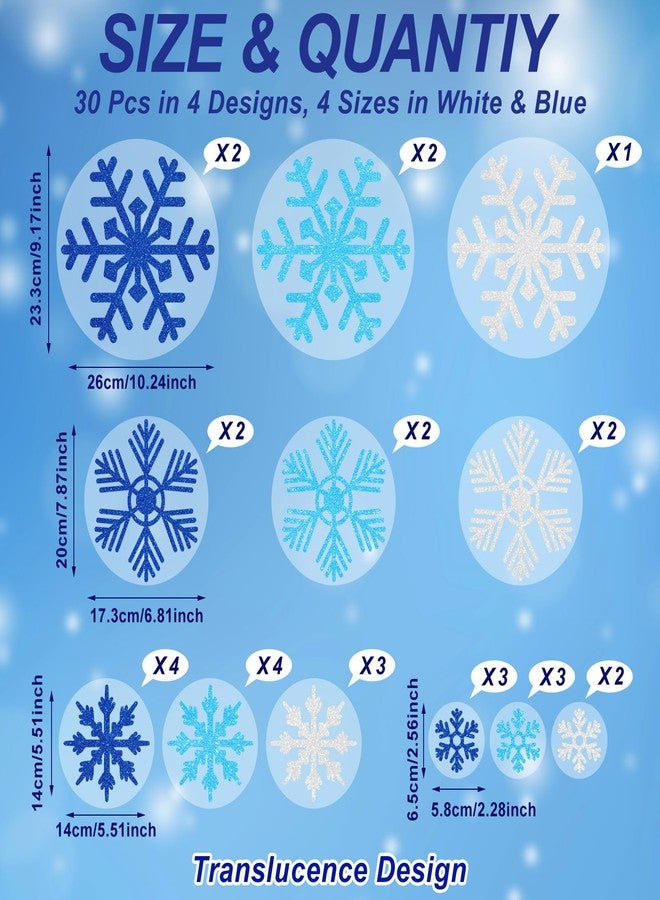 ReliThick 30 Pcs Snowflake Floor Decal Winter Snowflake Floor Sticker Removable Window Cling Christmas Self Adhesive Wall Decal for Xmas Decor Winter Party Supply(Blue, Silver) - Image 2